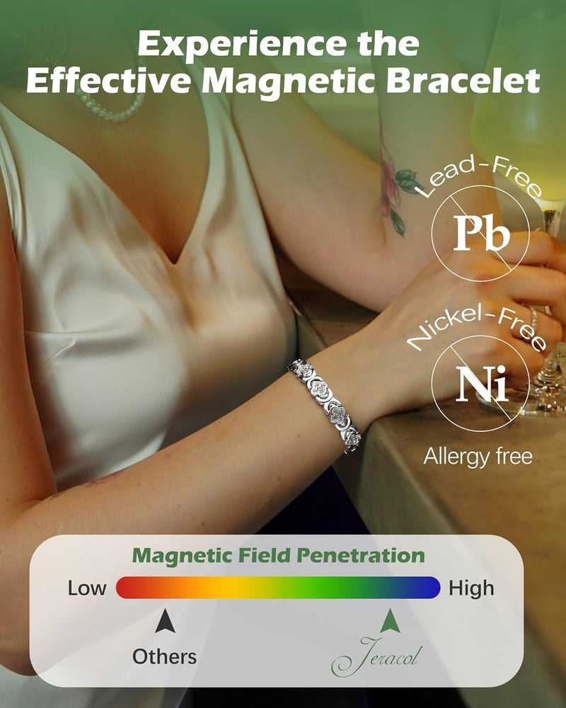 Jeracol Copper Bracelets & Ring for Women, Ultra Strength Magnetic Bracelet with 3800 Gauss Magnets & Sparkling Cubic Zirconia, Pure Copper Clover Jewelry - Image 4